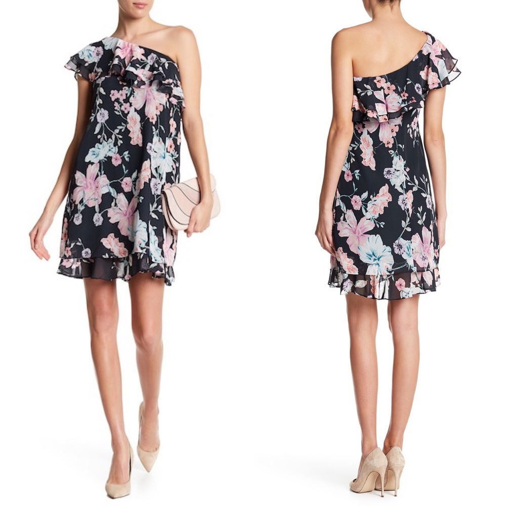 Eliza J Ruffle One Shoulder Floral Dress Sz 10